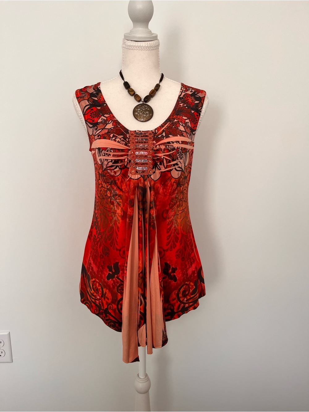 Y2K 00s Cato orange & red floral top